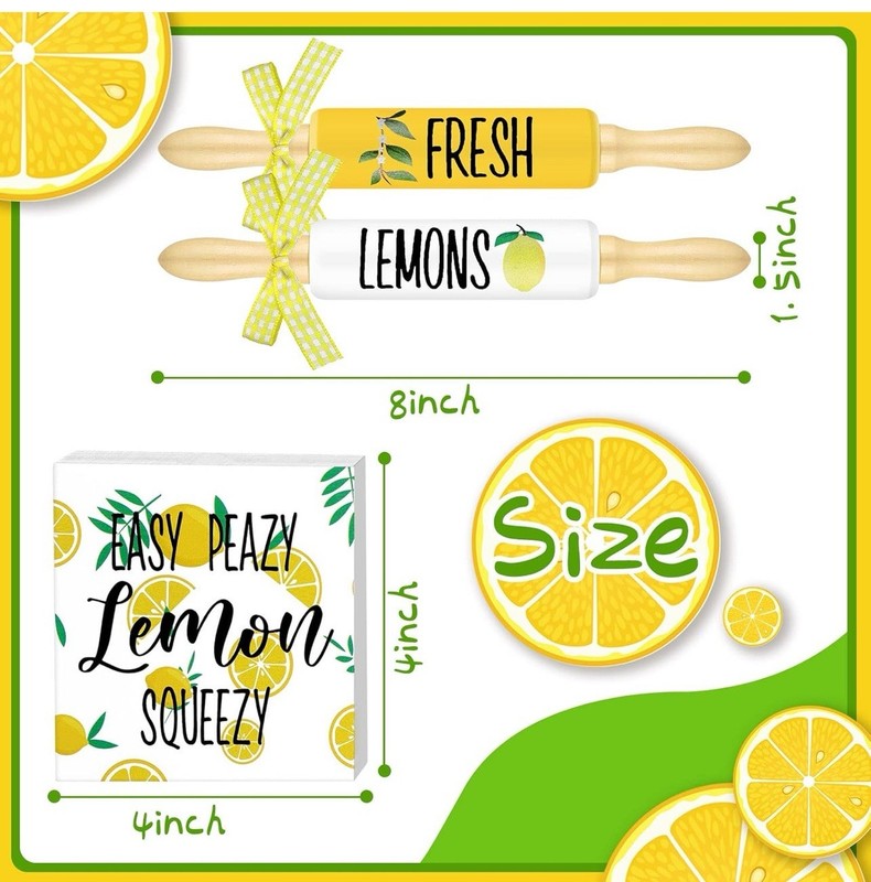 4 Pcs Lemon Tiered Tray Decor Fresh Lemonade Wooden Tier Decor Mini Rustic Wo... gallery