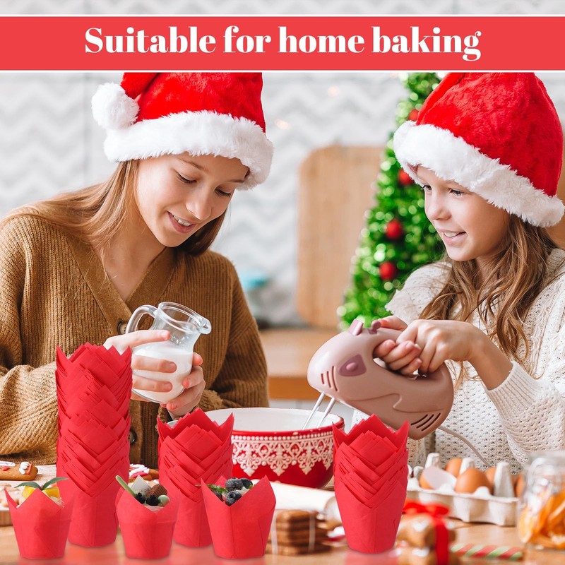 600 Pcs Tulip Cupcake Liners Baking Muffin Printed Cups Greaseproof Red Wrapper gallery