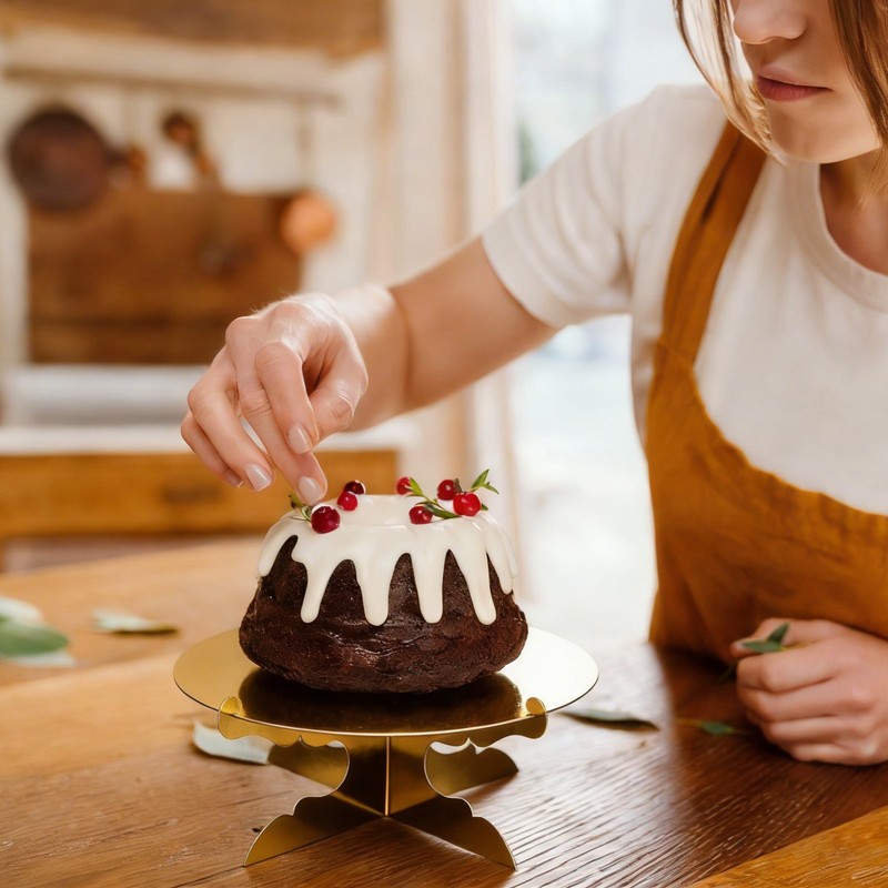1-Tier Cardboard Cake Stand Holder, 12 Inch Round Cupcake Stand, Black gallery