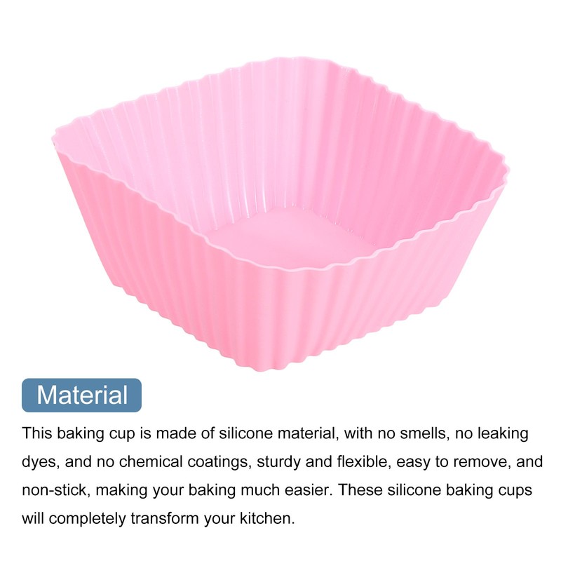 36Pcs Silicone Cupcake Baking Cups 2.8" Square Muffins Liners Pink gallery