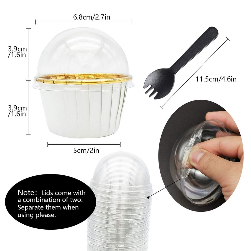 Cupcake Liners with Dome Lids 100Pack,Free-Air 3.5Oz Mini Foil Baking Cups Mu... gallery