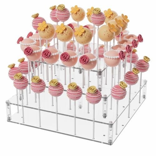 4 Tier Cake Pop Stand, 56 Holes Acrylic Lollipop Holder with Non Slip Pads, Clea gallery
