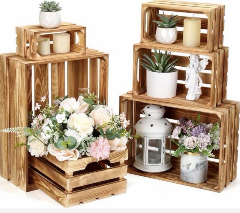 6 Pcs Decorative Wood for Display Rustic Nesting Crates with Handle Farmhouse
