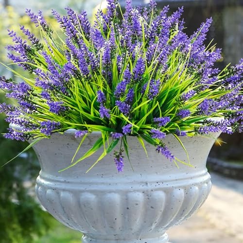 Pcs Artificial Outdoor Flowers UV Resistant Lavender Fake Greenery 22 Purple gallery