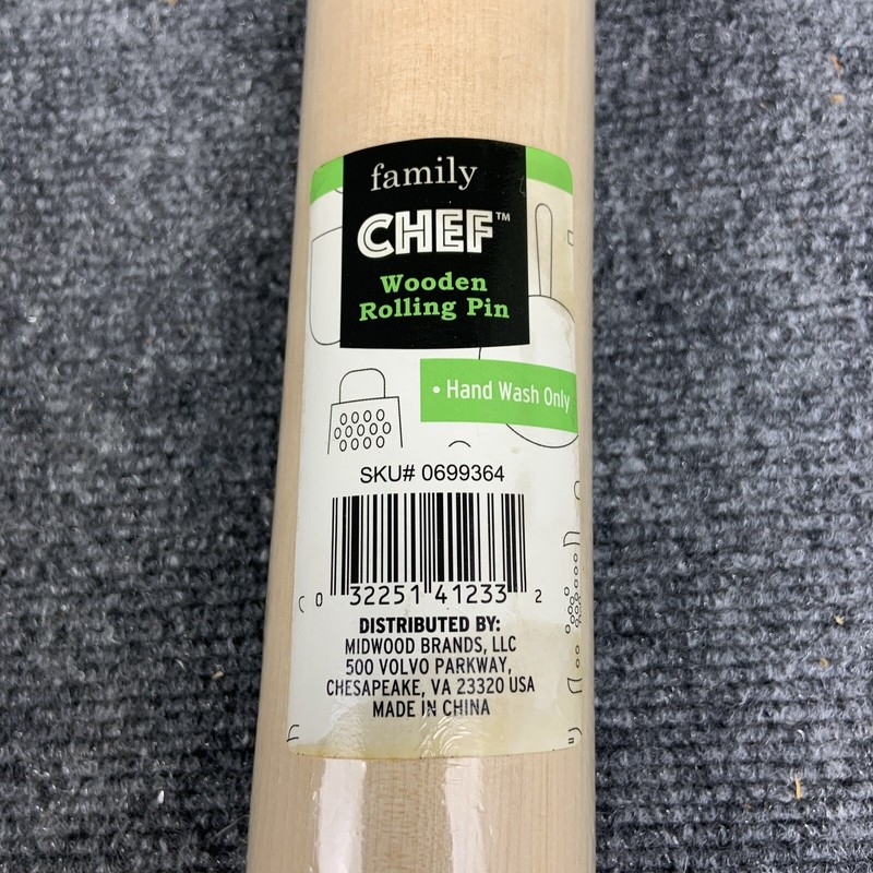 Family Chef Wooden 18 1/2" Rolling Pin Baking Cookies Pastry Dough Wood NEW gallery