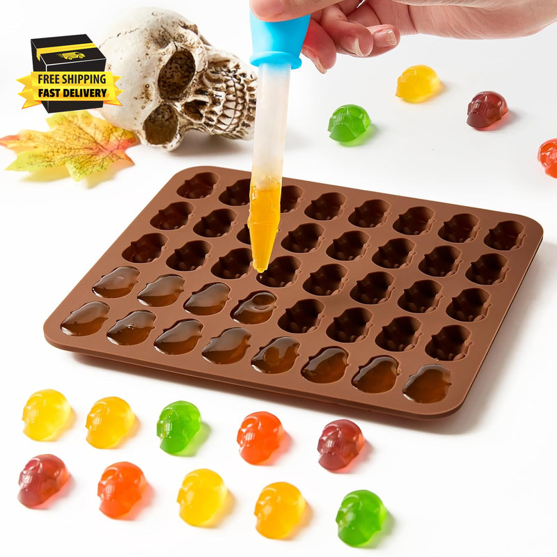 2 Pack Skull Gummy Silicone Molds, 40 Cavity Halloween Mini Skeleton Head Candy gallery