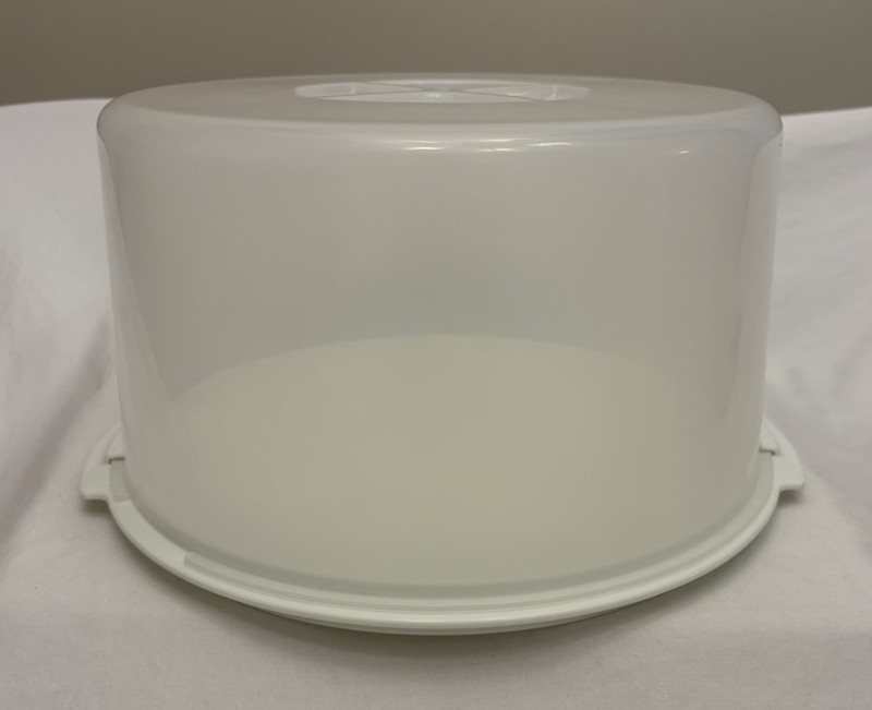 Unbranded Plastic Cake Holder Locking Lid Clear & White Large 6.5” VINTAGE gallery