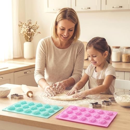 4pcs Rose Silicone Molds, 15 Cavity Flower Cake & Candy Molds for Baking, Jello, gallery