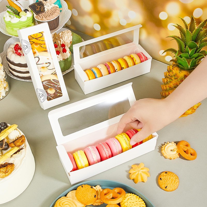 100 Pcs Macaron Boxes with Window, White Bakery Boxes with Stickers, Cookie &... gallery