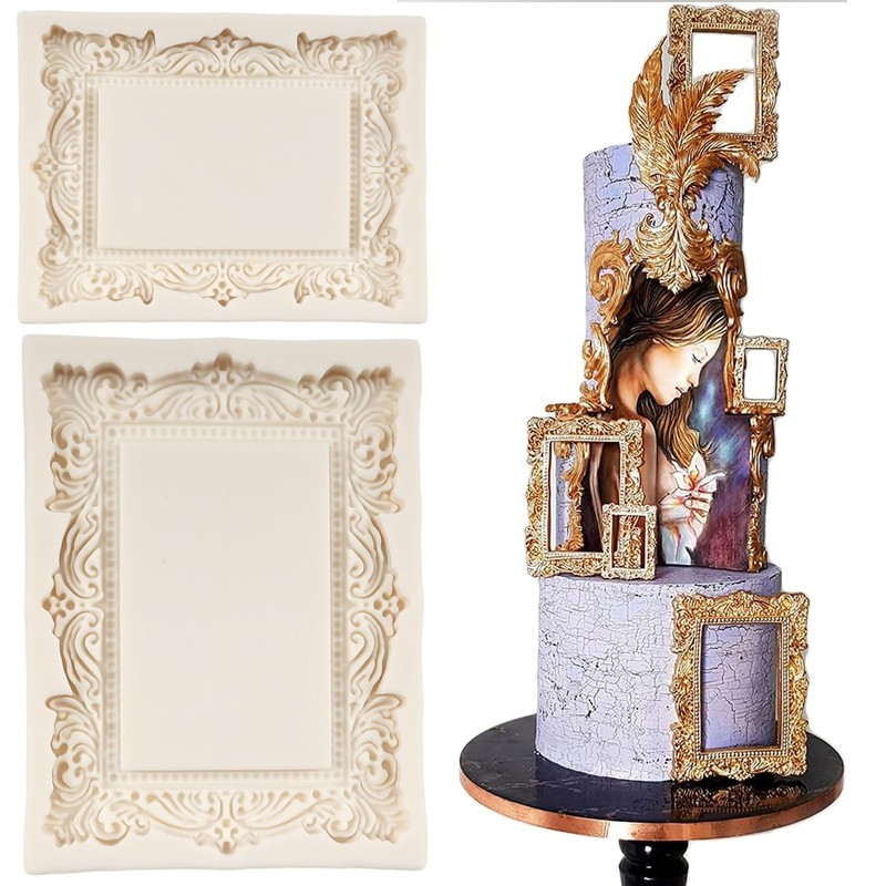 Baroque Photo Frame Fondant Molds Picture Frames Silicone Mold Vintage Mirror…