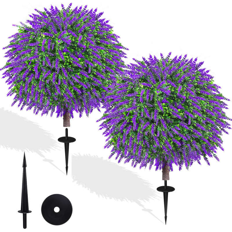 Bloyapix 27.5 Artificial Lavender Boxwood Topiary Ball Trees Set Of 2 Fake