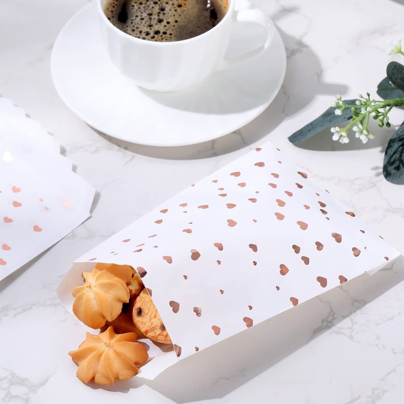 200 PCS 5x7 Inch Rose Gold Heart Printed Candy Buffet Bags Small Cookie Treat gallery