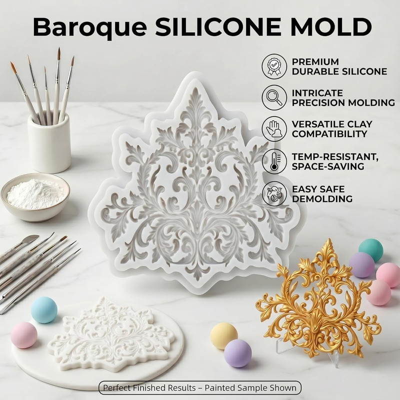 Baroque Style Curlicues Scroll Lace Polymer Clay Mold Scroll Relief Lace Silicon gallery