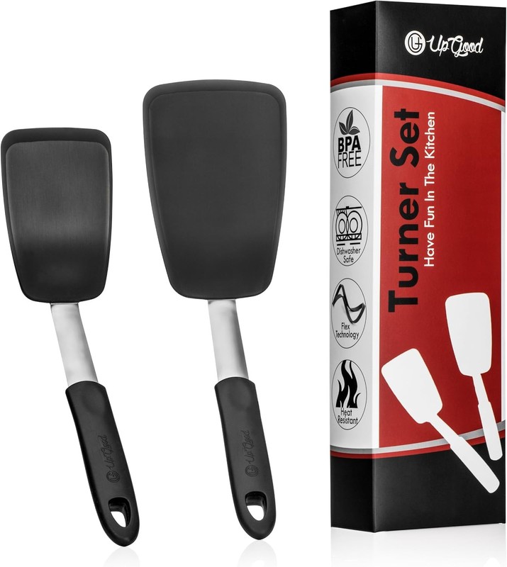 2 Pa Flexible Silicone Spatula Turner Set, Non-Sti 600F Heat