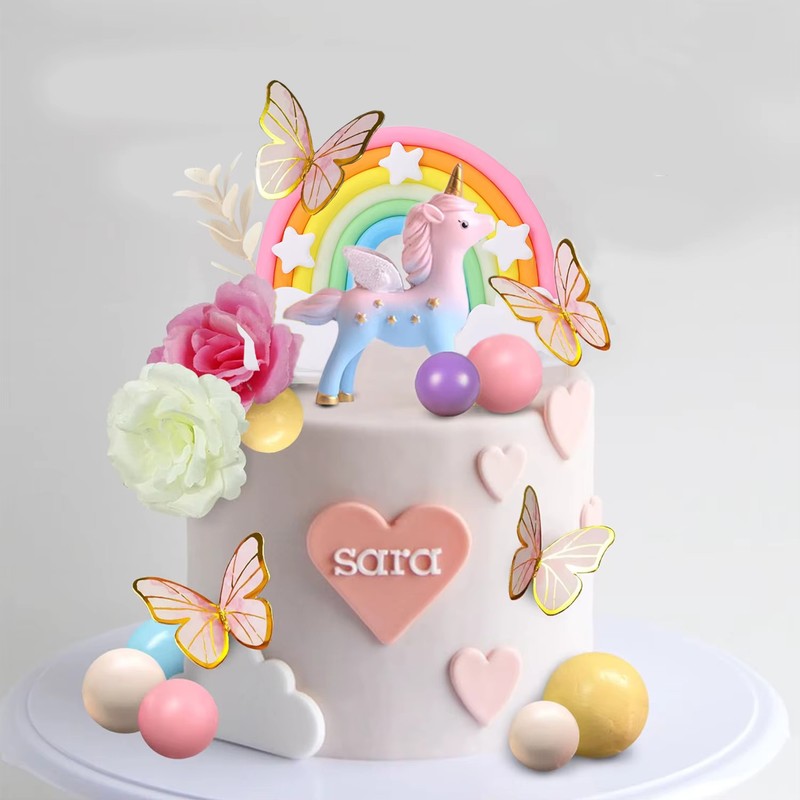 47PCS Unicorn Rainbow Cake Topper Unicorn with Rainbow Butterflies gallery