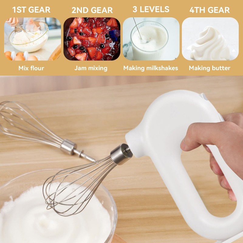 4 Speed Electric Hand Mixer Mini Cordless USB Rechargeable Whisk White Tool gallery