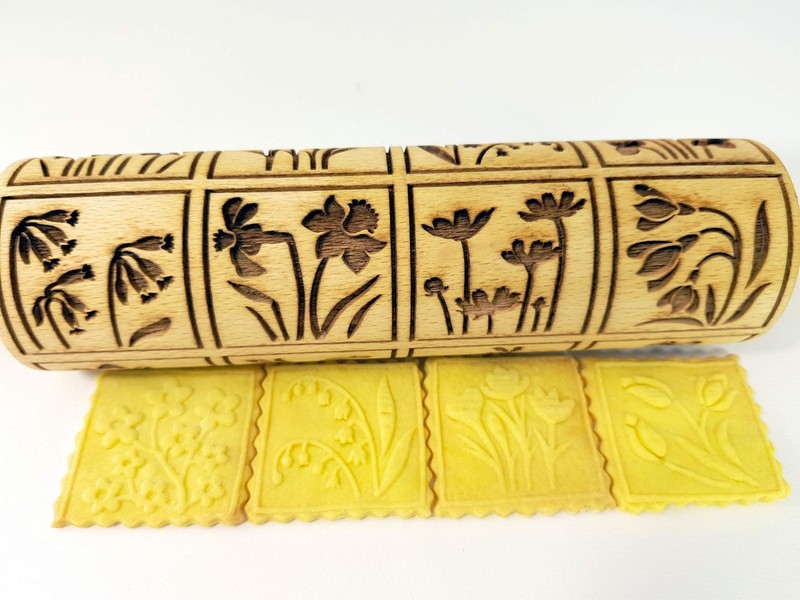 SPRING FLOWERS Embossing Rolling Pin with 16 Different Flowers in Squares. Do... gallery