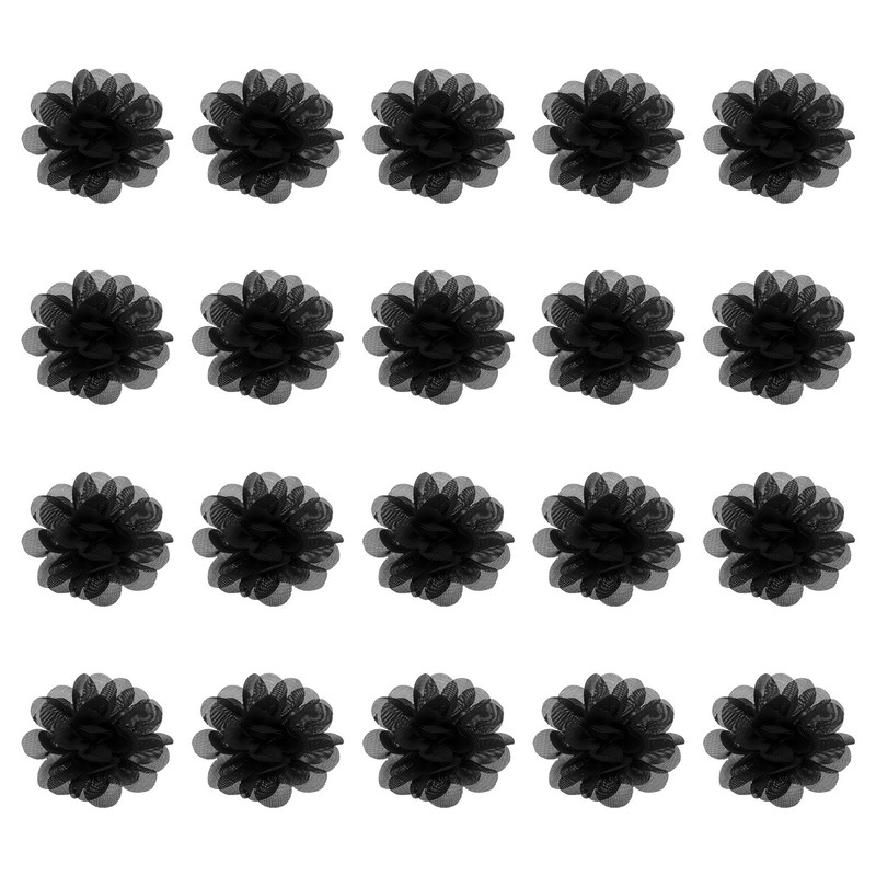 20Pcs 2″ Chiffon Flowers Sewing Fabric Flower Appliques for Crafts Black