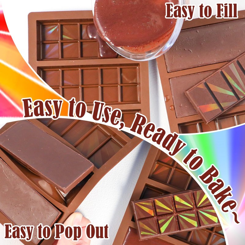 2 PCS Holographic Silicone Chocolate Molds, 2 Shapes, Bar, Baking, Wax Melt gallery