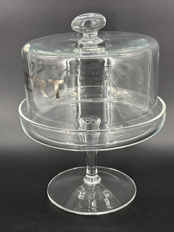 Glass Clear Pedestal Dome Cake Dessert Stand Cupcake Candy Display Silver Letter gallery