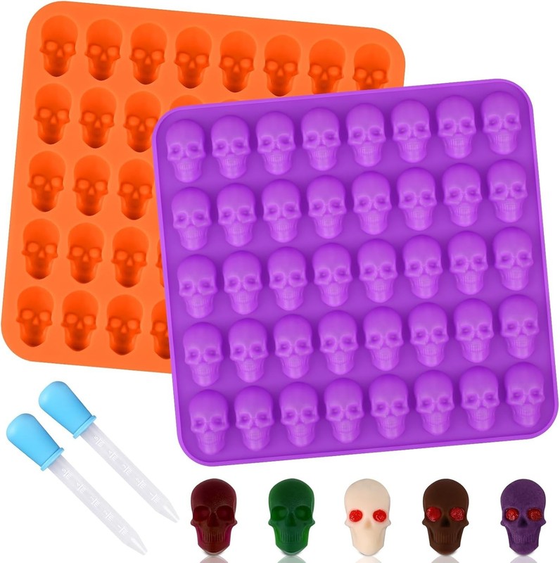 Creative Halloween Candy Molds: 2 Skull Silicone Molds with 80 Cavity Capacity