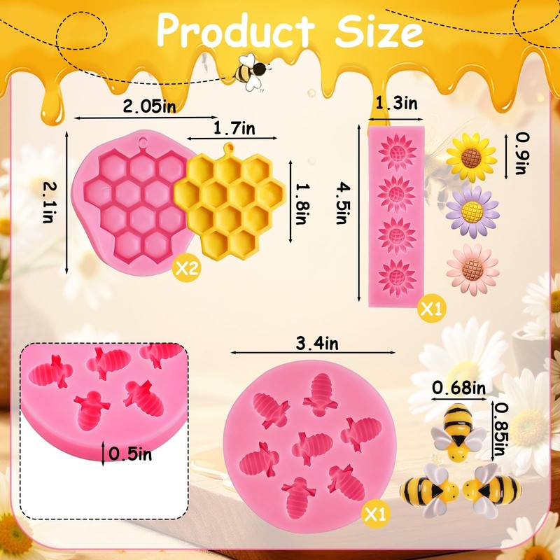 Bumble Bee Silicone Mold 4Pcs Honeycomb Sunflower Fondant Molds Beehive Candy... gallery