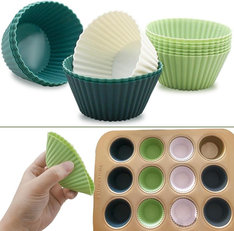 24 Pack Silicone Baking Cups Reusable Muffin Liners Non-Stick Cup Cake Molds Set gallery