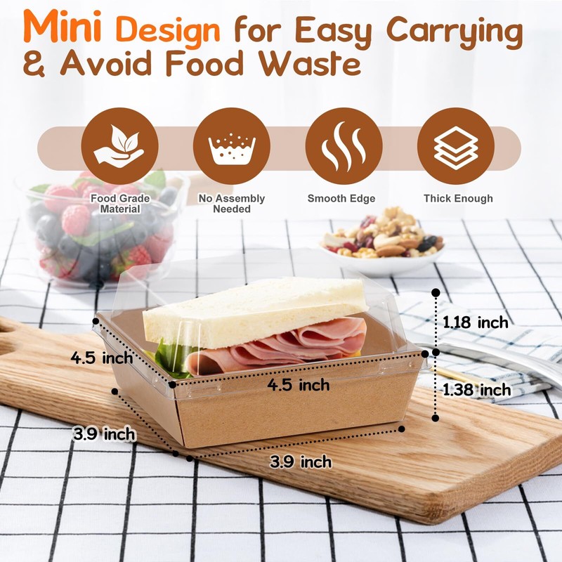 Mini Charcuterie Boxes With Clear Lids 4.5x4.5 Inches 100 Pack Dessert Boxes Squ gallery