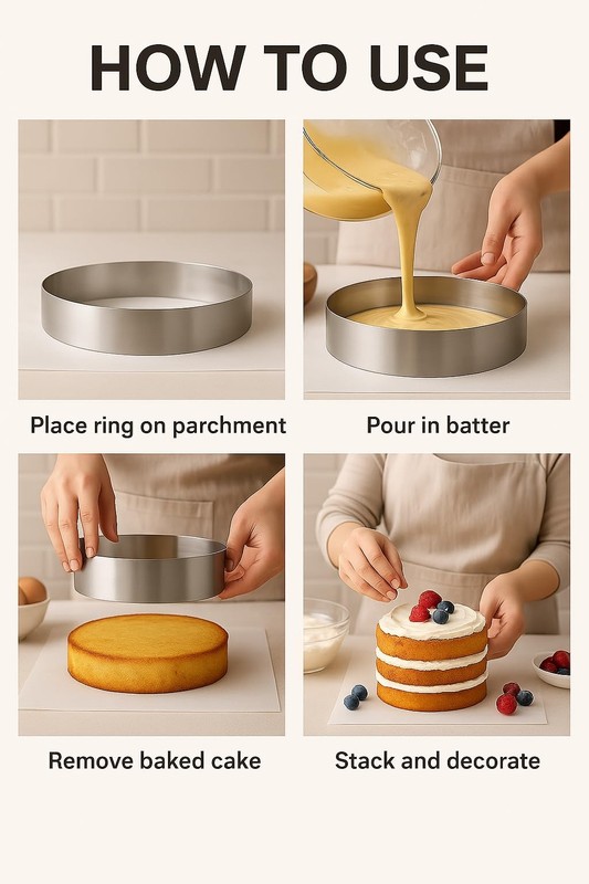's Set of 4 Cake Rings 4-6-8-10 Inch – Round Cake Cutter Ring Mold with Premi... gallery