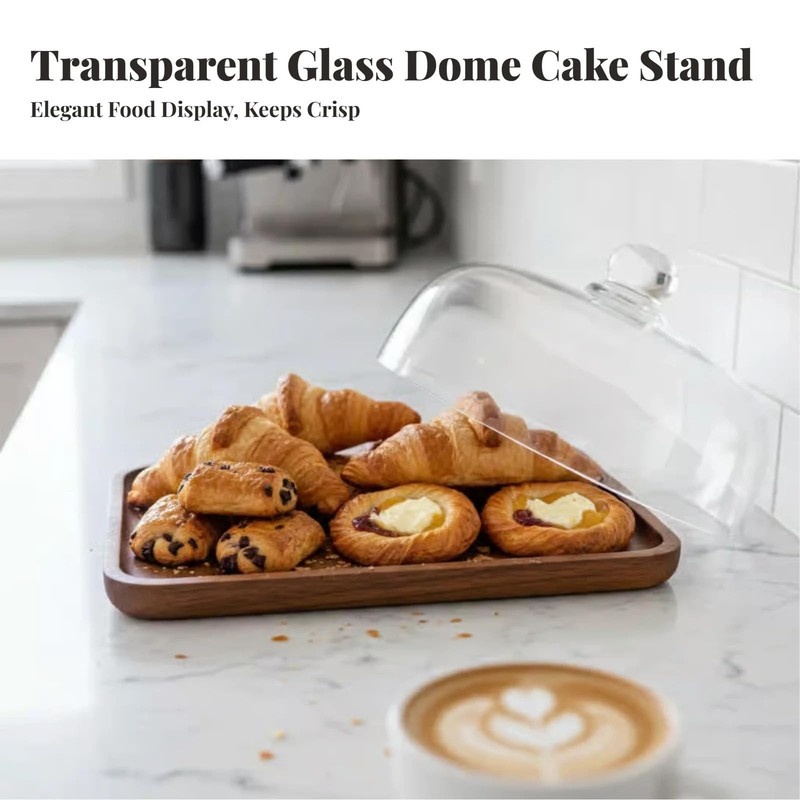 Cake Stand with Glass Dome Cake Tray Butter Dish Decorative Dessert Plate Cak... gallery