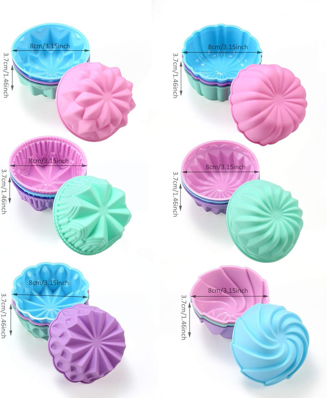Moldes de Silicona para Cupcakes 3 Pulgadas Reutilizables 24 Piezas 6 Formas gallery