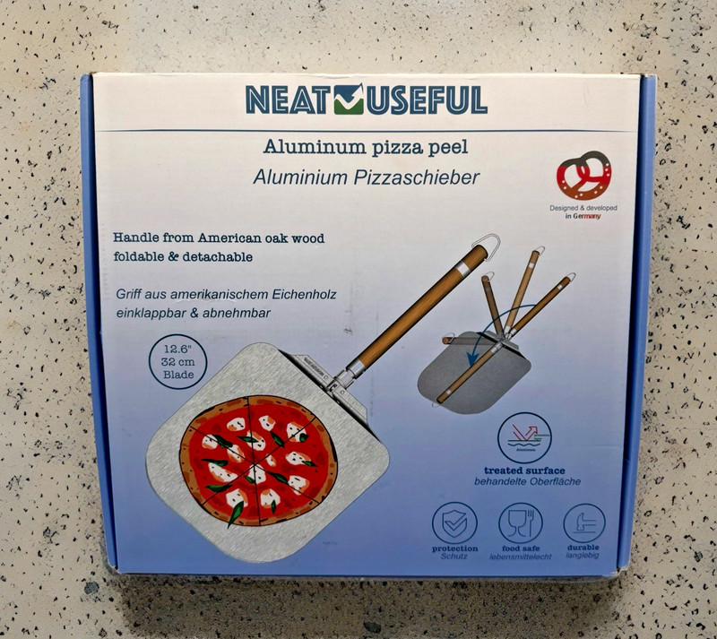 NEAT-USEFUL Aluminum Pizza Peel Foldable Detachable American Oak Handle 12.6″