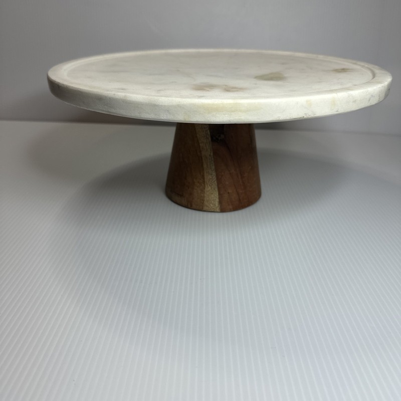 Marble & Wood Cake Stand 12” EUC