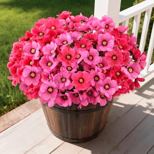 Artificial Flowers for Outdoors Spring Summer Decoration,4 Rose Red Pink gallery