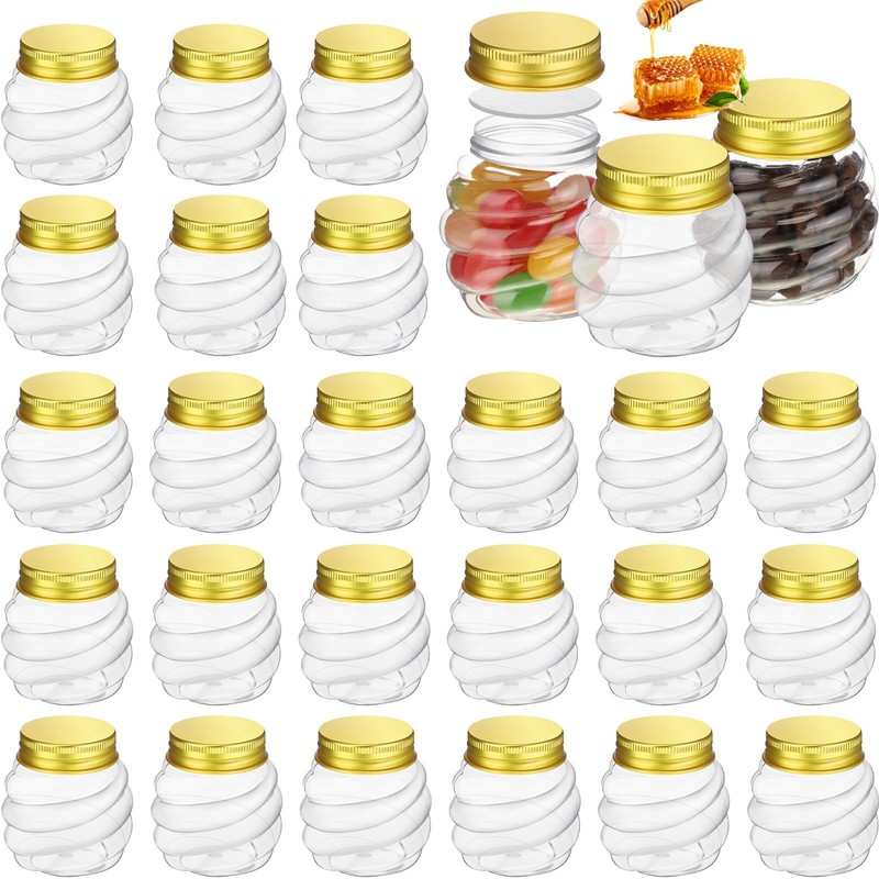 Suclain 25 Pcs 4 oz Mini Honey Jars Party Favors in Bulk Honeycomb Plastic Ja…