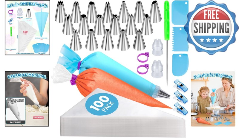 Durable 130 Pcs Baking Kit: Anti-Slip Piping Bags & Essential Decorating Tools gallery