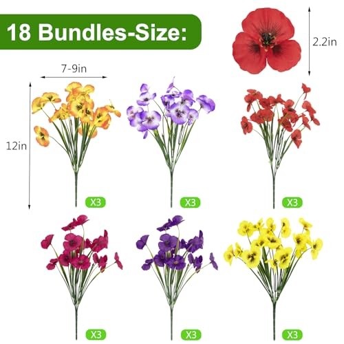 18 Bundles Artificial Flowers Outdoor Fake Flowers Pansies 18 Pcs- Mix Color gallery