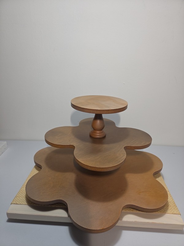 Vintage 3 Tier Wooden Cupcake Stand Dessert Display Scalloped Serving Tray Decor