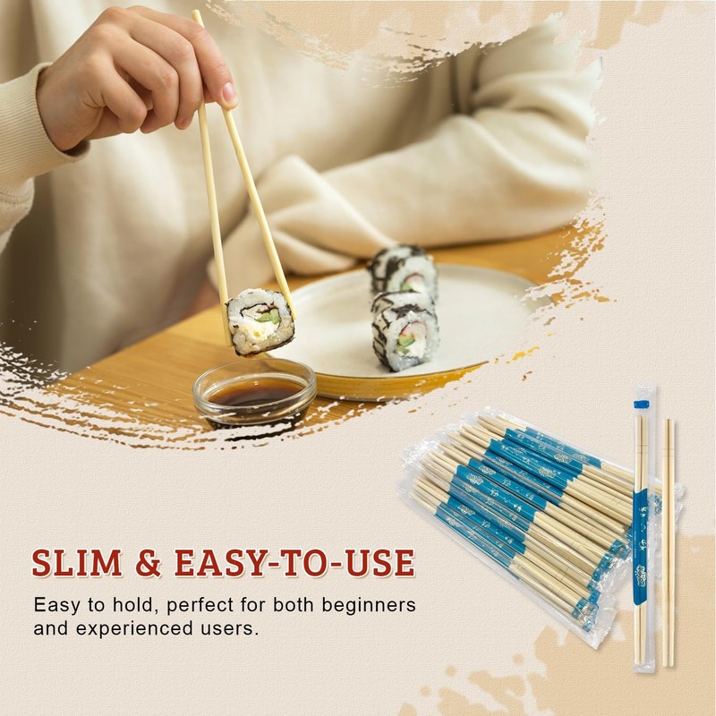 100 Sets 9'' Long Individually Wrapped Disposable Bamboo Chinese Chopsticks gallery