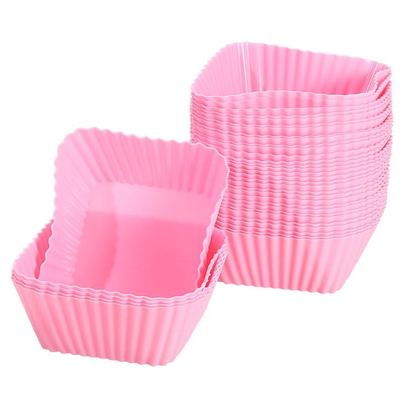 36Pcs Silicone Cupcake Baking Cups 2.8″ Square Muffins Liners Pink