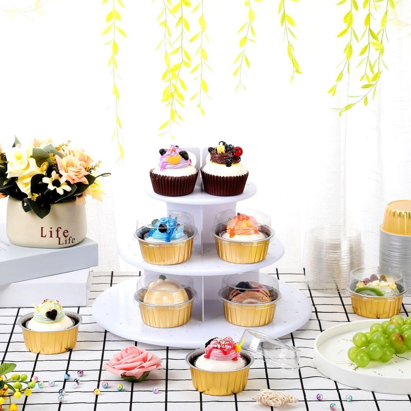 200 Pack Aluminum Foil Cupcake Liners with Lids, 5 oz Round Baking Cup,Dispos... gallery