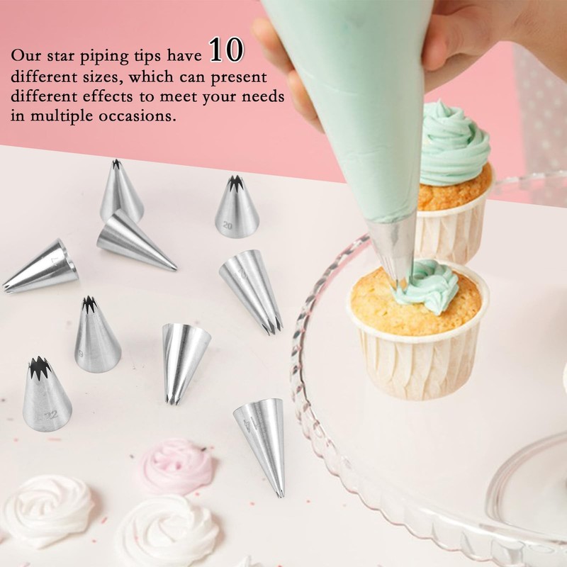 10 PCS Stainless Steel Small Star Piping Tip Set French Open Star Cupcake gallery