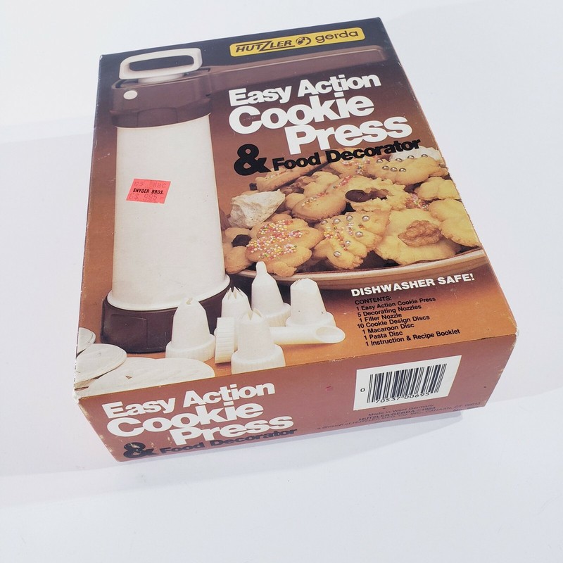 Hutzler and Gerda Easy Action Cookie Press Spritz 9 Discs 6 Tips Vtg gallery