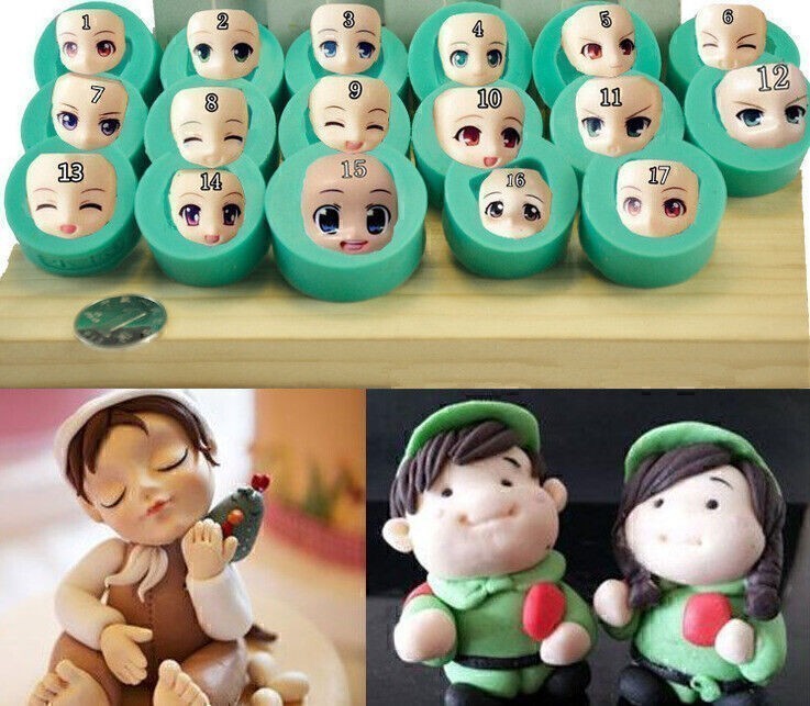 17 Styles Silicone Face Fondant Mold Gum Pastry Mould Cake Decorating Sugarcraft