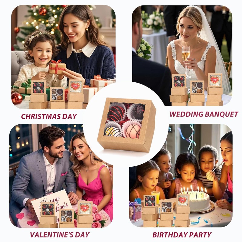 Cookie Boxes With Window 4x4x2 Inch Brown Paper Bakery Treat Case 50 PCS gallery