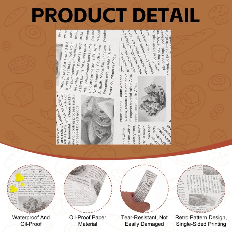 50Pcs Sandwich Wrapping Paper, 6.3x6.3" Food Basket Liners, White (Newspaper) gallery