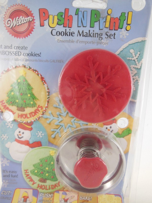 Wilton Push N Print Cookie Set Snowflake Snowman Tree +2 metal & silicone cutter gallery