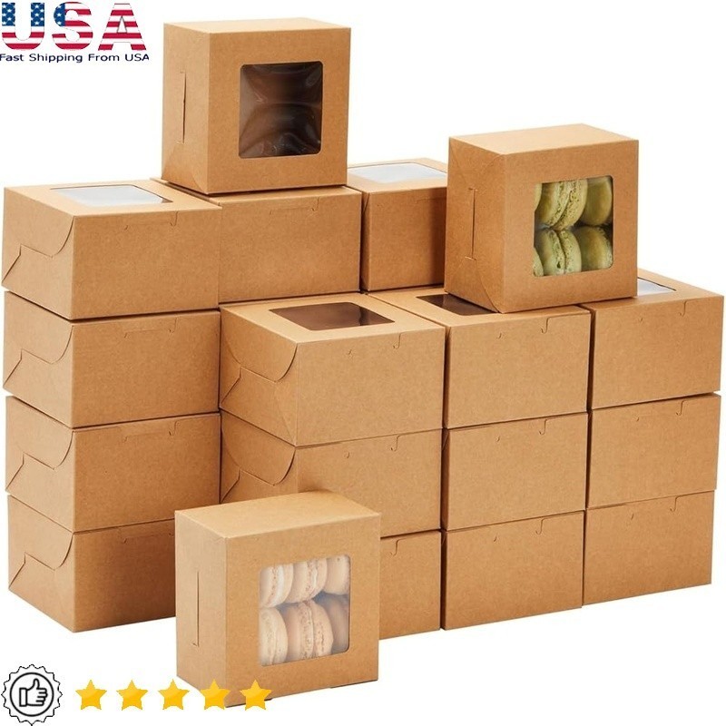 Versatile Pastry Boxes W/ Window Baked Goods Cookies Macarons Treats 50 Pack New