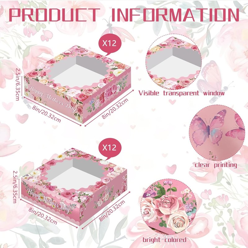 24 Pcs Mother's Day Cookies Box with Window Shortbread Gift Boxes Happy gallery