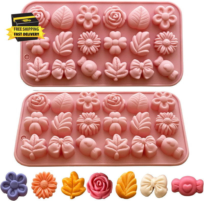 Flower Candy Molds Silicone 2PCS Daisy Flower Chocolate Molds Tulip Flower Mold